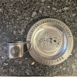 Vintage Pewtarex ABC Alphabet & 123 Number Animal Child's Plate & Mug Set